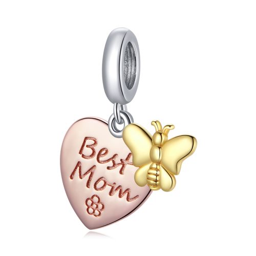 Best Mom ezüst függő charm pillangóval